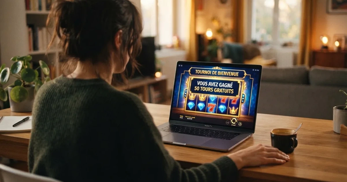 Interface en français d'un site de casino en ligne proposant des tours gratuits à l'inscription