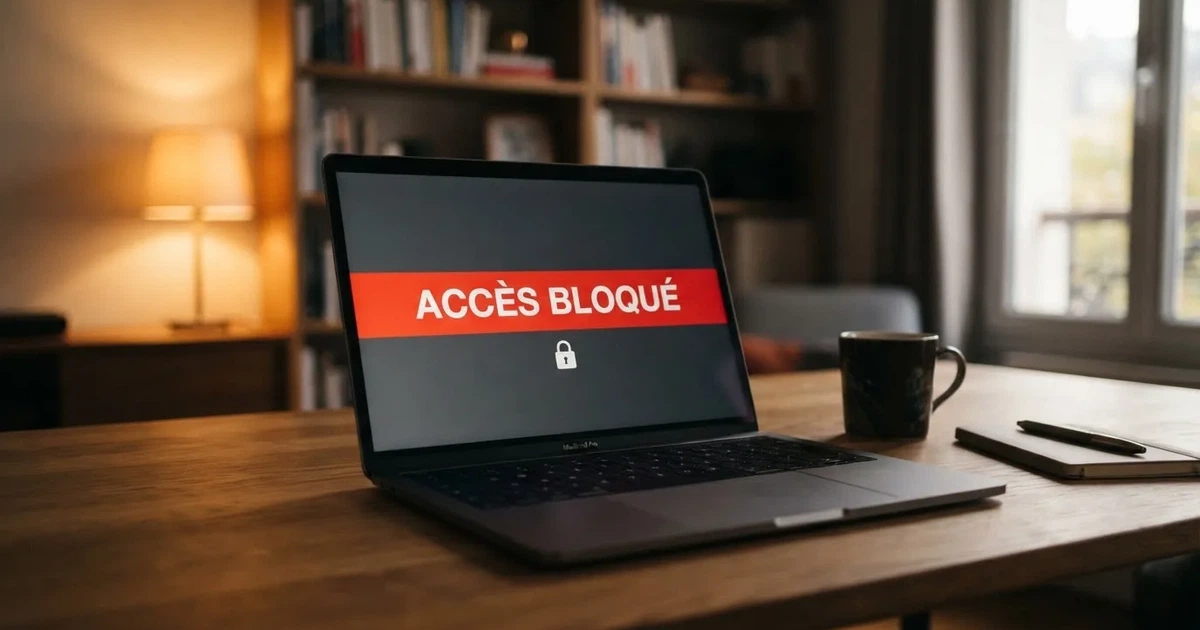 Bandeau d'avertissement d'accès bloqué affiché à la place d'un site de casino en ligne depuis la France