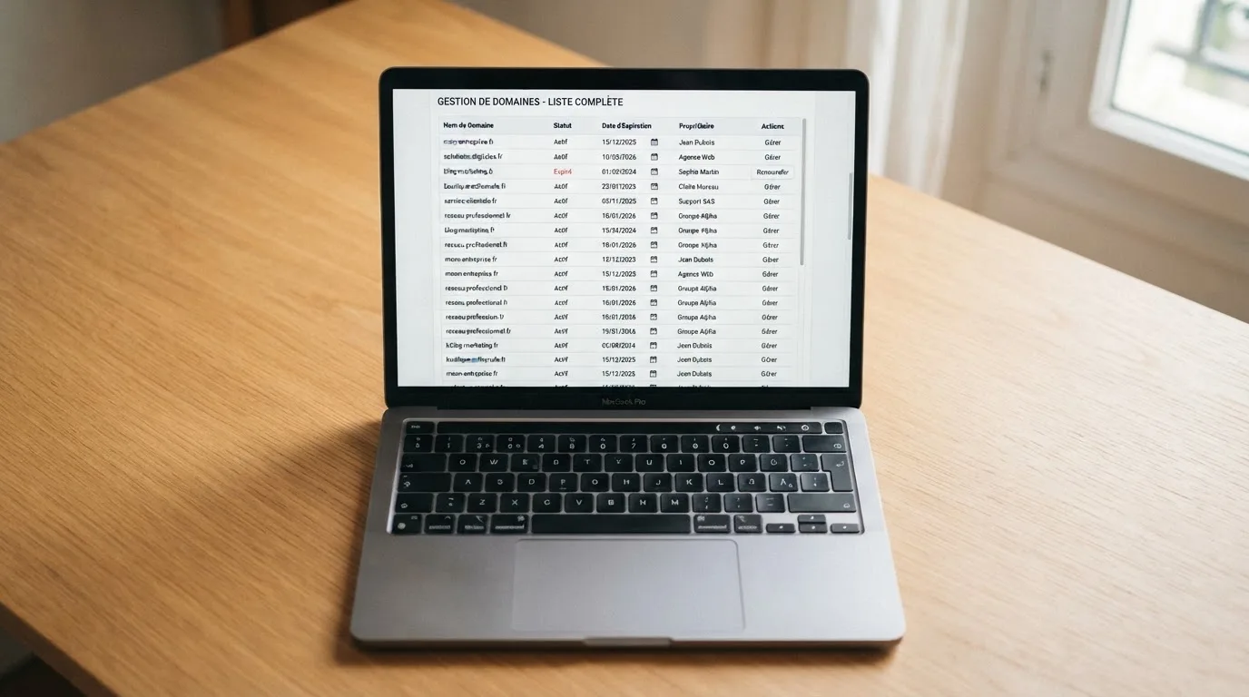 A browser window displaying a long CSV-style list of blocked website domains with decision dates in a column, no brand logos