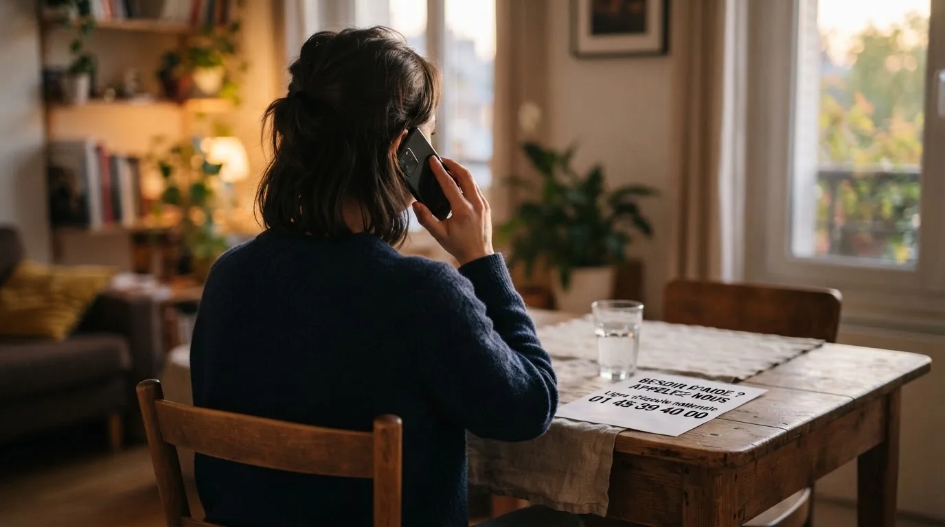 Une personne compose sur son smartphone le numéro d'un service d'aide et d'écoute pour joueurs en difficulté.