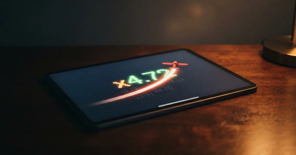 Un avion stylisé qui décolle sur l'écran d'un jeu de casino, un compteur de multiplicateur affiché en hausse à côté