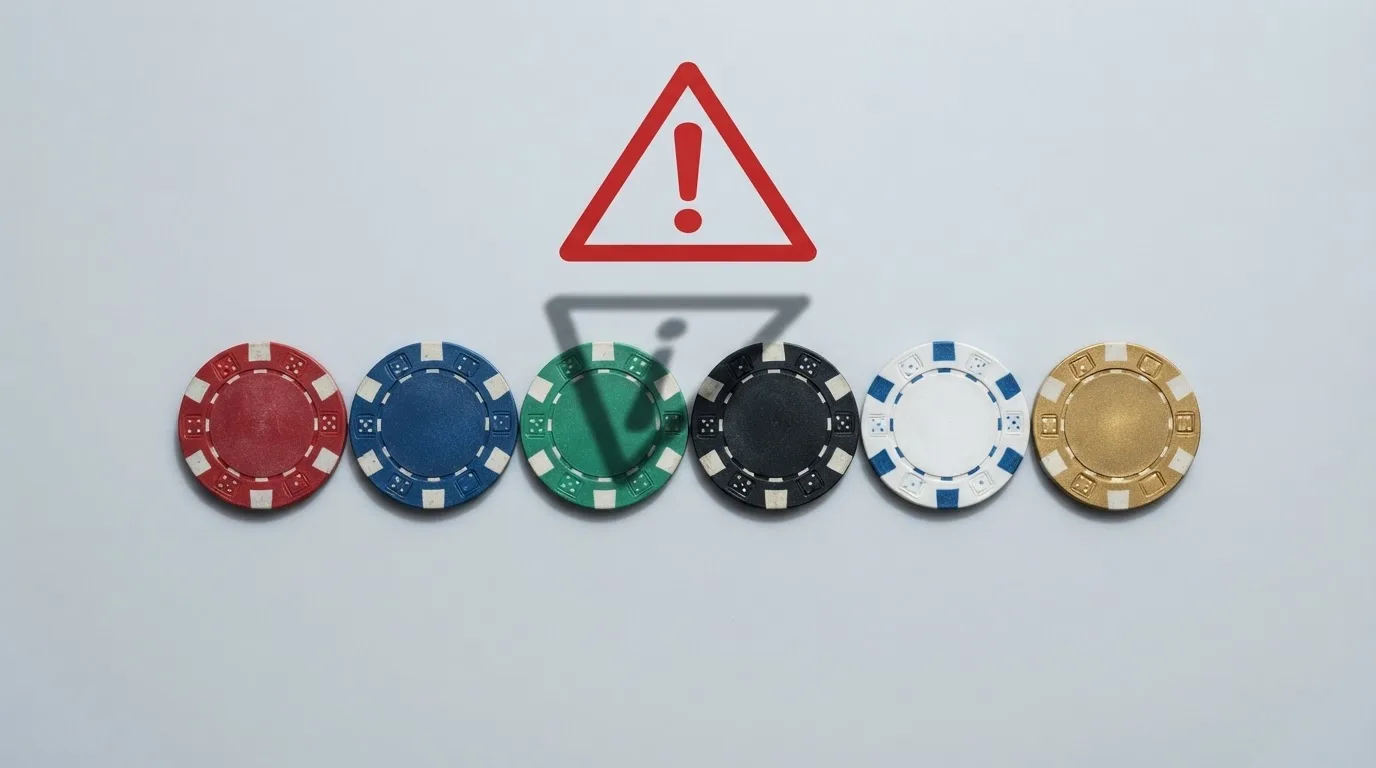 Une rangée de logos de plateformes de casino barrés d'un pictogramme d'avertissement sur fond neutre