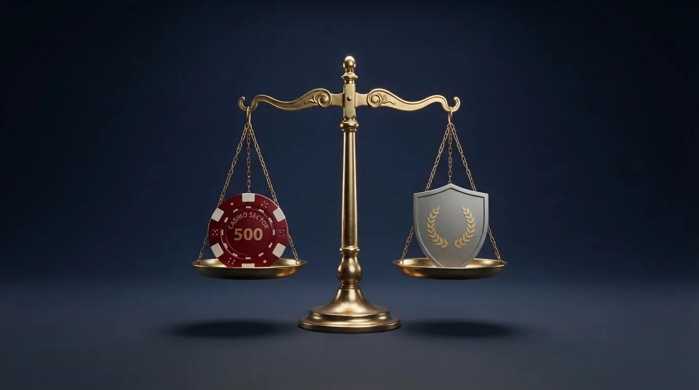 Logo stylisé de l'Autorité nationale des jeux à côté d'un symbole de balance de la justice