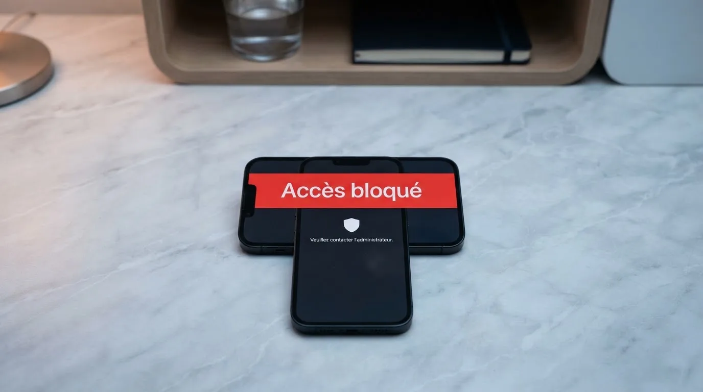 Écran de smartphone affichant un avertissement officiel sur les jeux d'argent illégaux en ligne en France