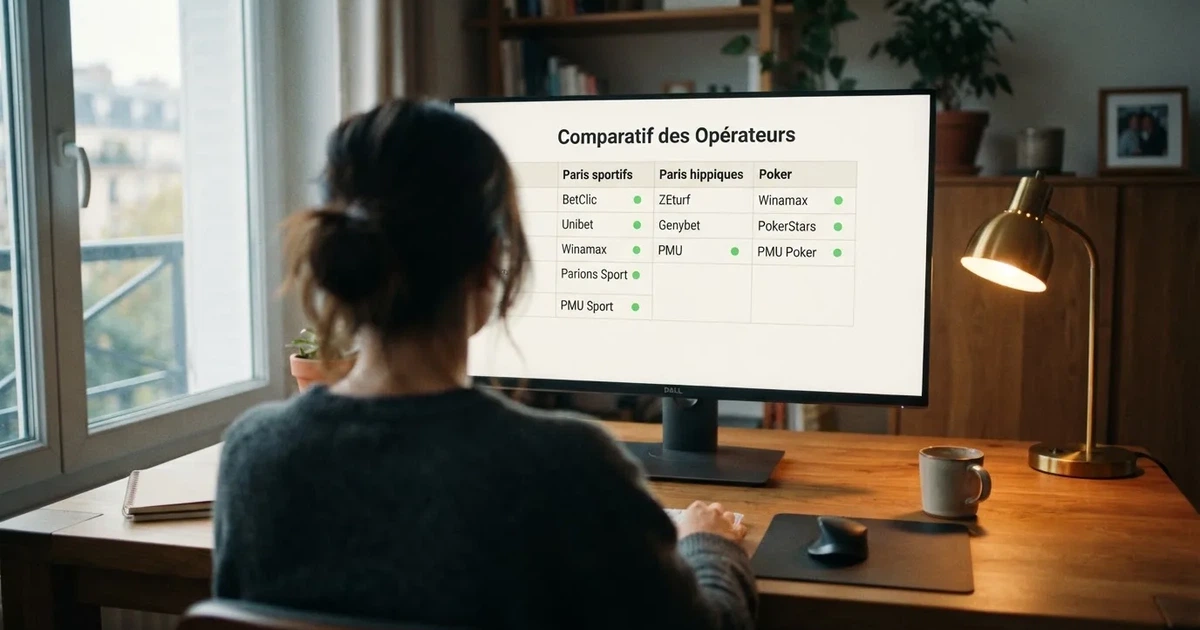Ecran d'ordinateur affichant un tableau comparatif de plusieurs sites de jeux d'argent