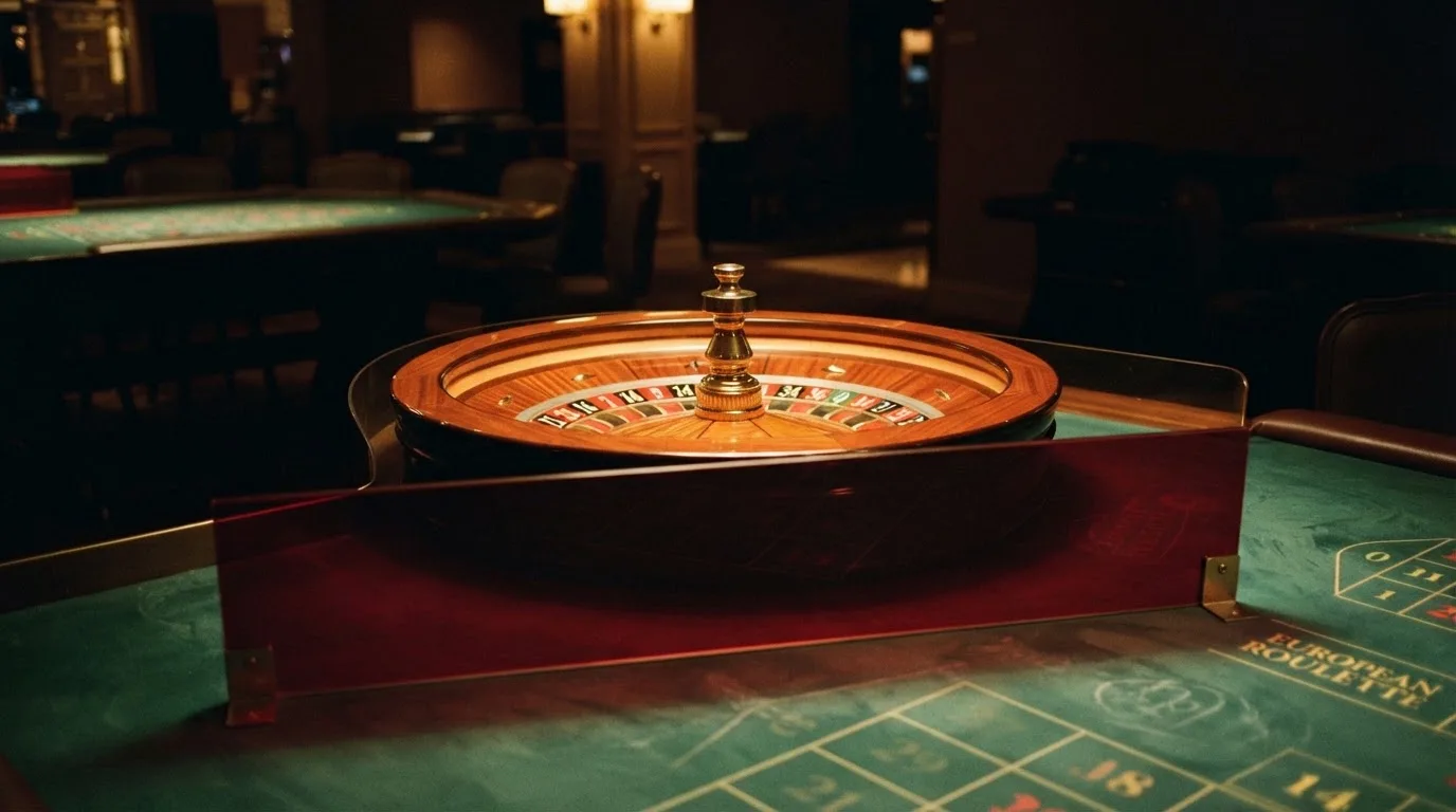 Le logo de l'Autorité nationale des jeux (ANJ) associé à un symbole d'interdiction sur fond de roulette de casino.