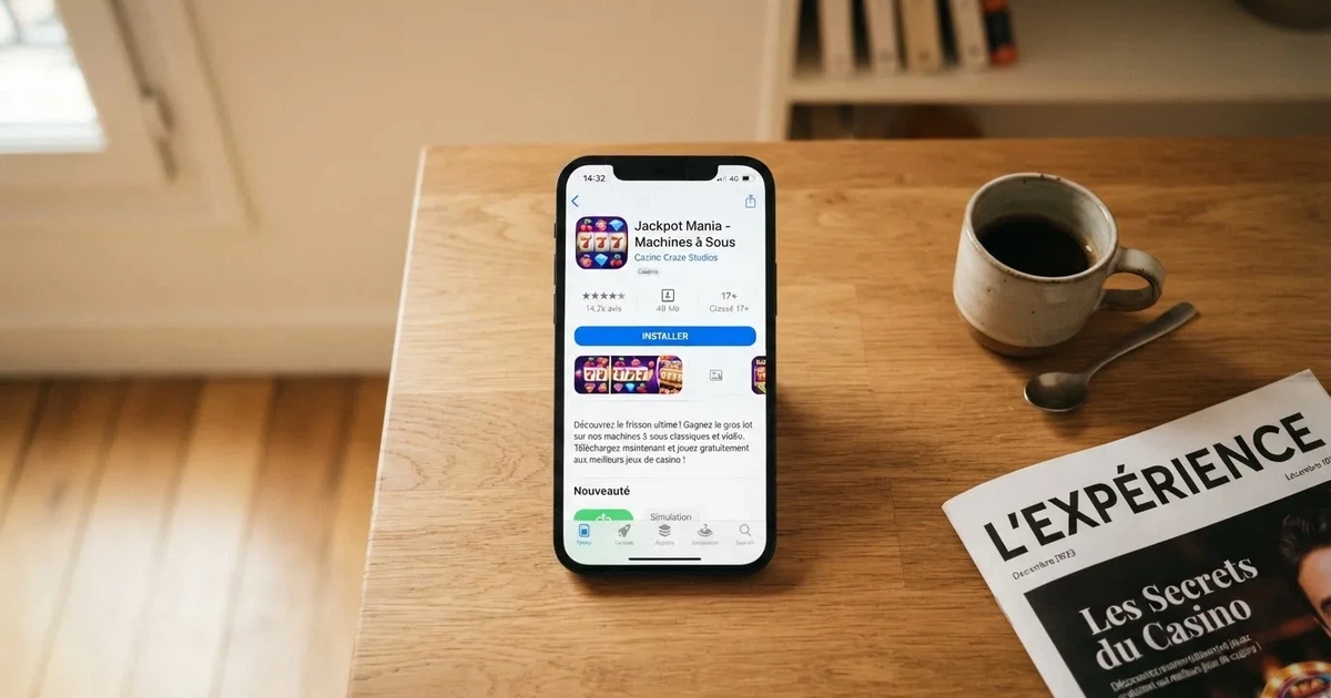 écran de smartphone affichant une page de téléchargement d'application de casino dans un magasin d'applications