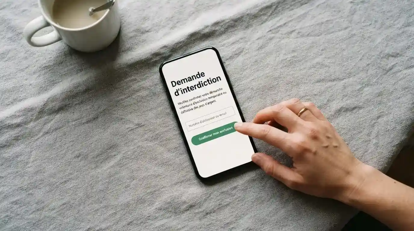 Formulaire de demande d'interdiction volontaire de jeux ouvert sur un smartphone
