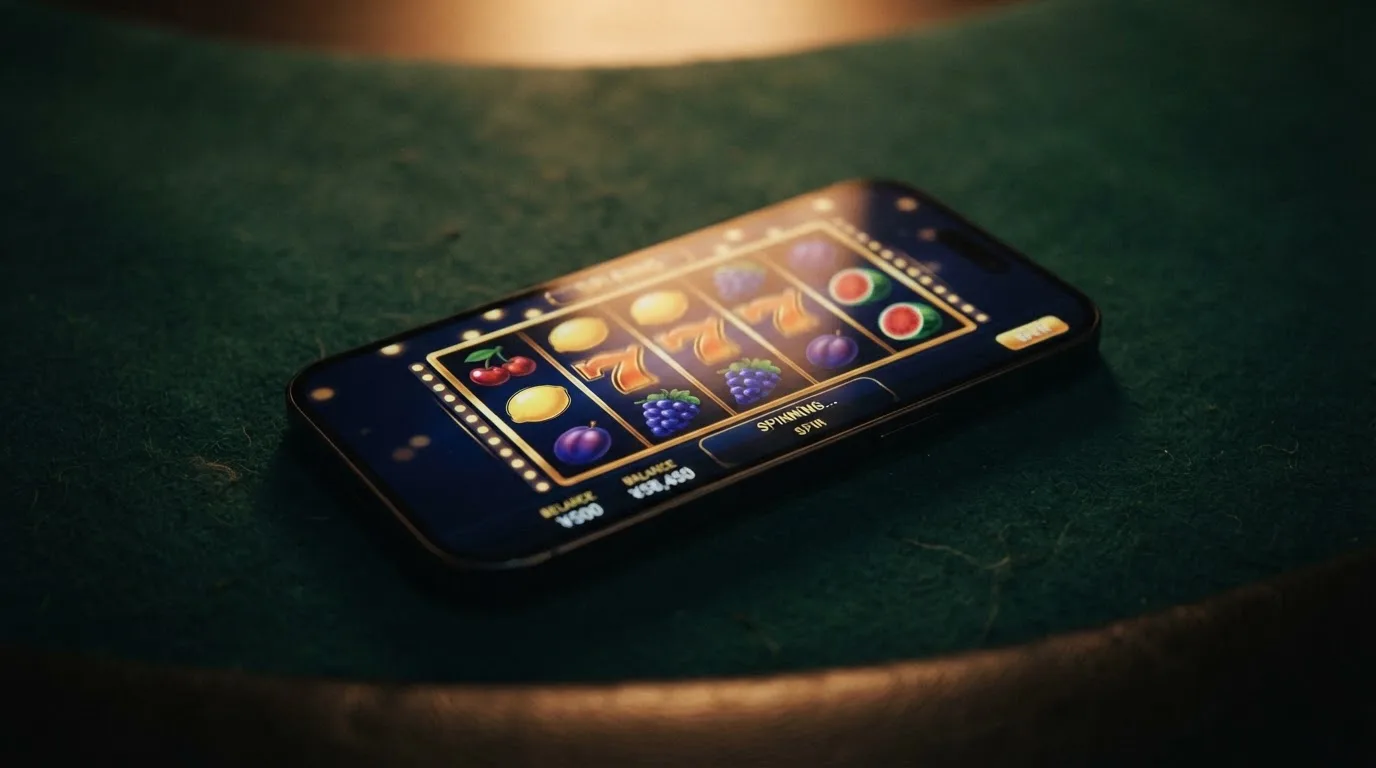rouleaux d'une machine à sous en gros plan sur un écran de smartphone